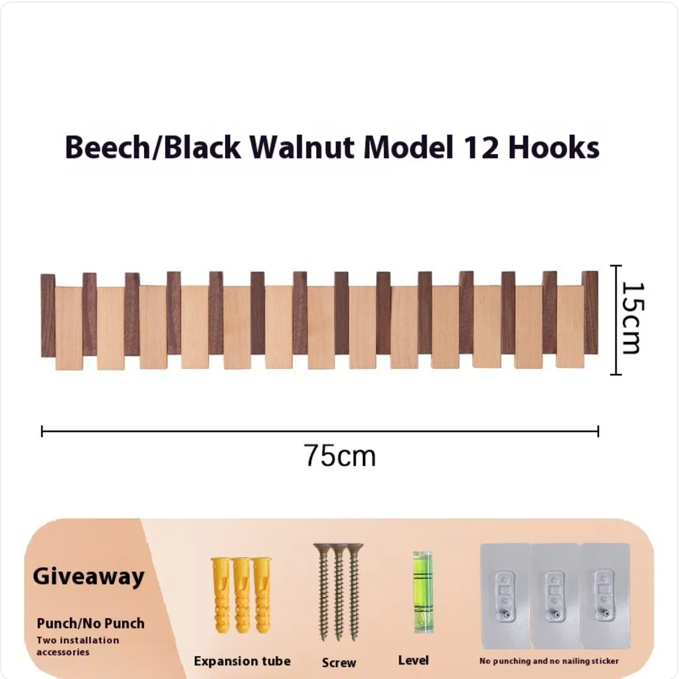 Solid Wood Wall Coat Rack with 4 to 12 Hooks for Entryway