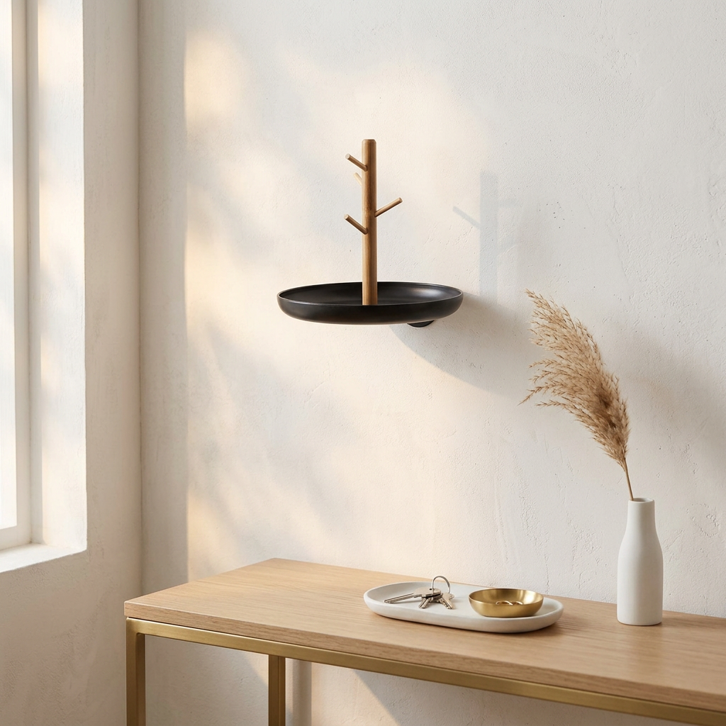 3-Tier Hanging Wood and Metal Key Tray for Entryway, Black