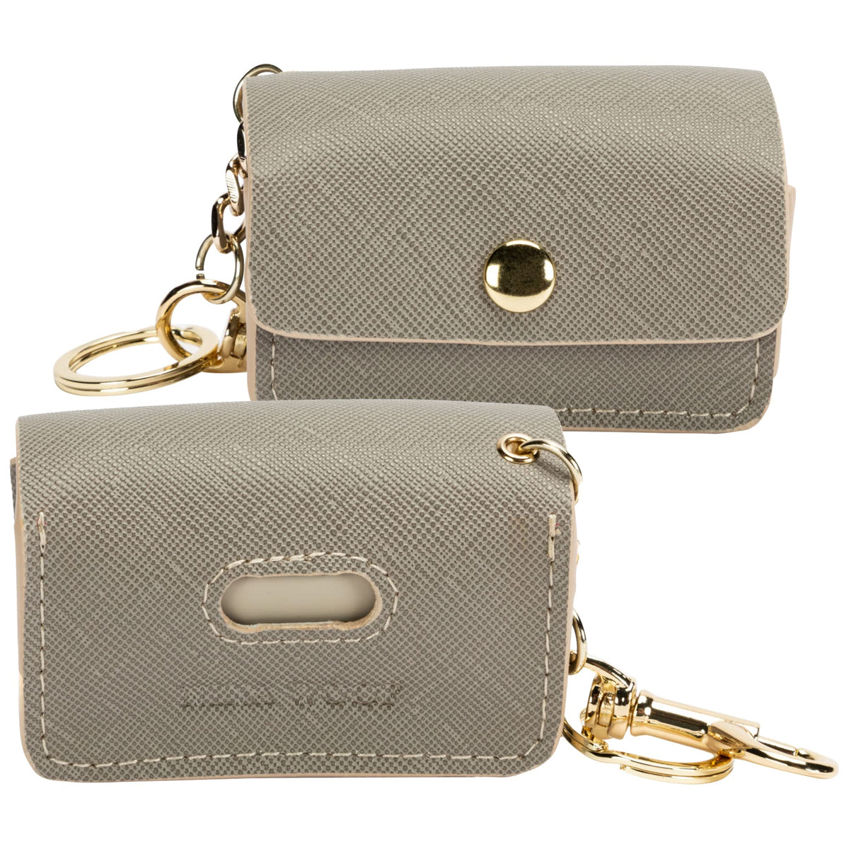 Vegan Leather Dog Poop Bag Holder Pouch for Leash, Grey