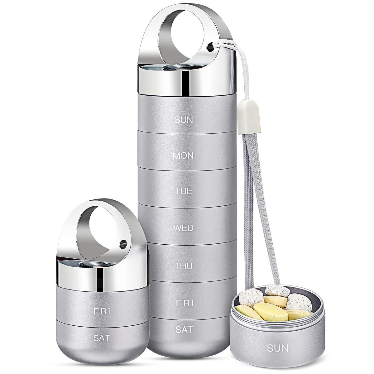 Metal 7-Day Pill Organizer with Waterproof Seals, Matte Gray