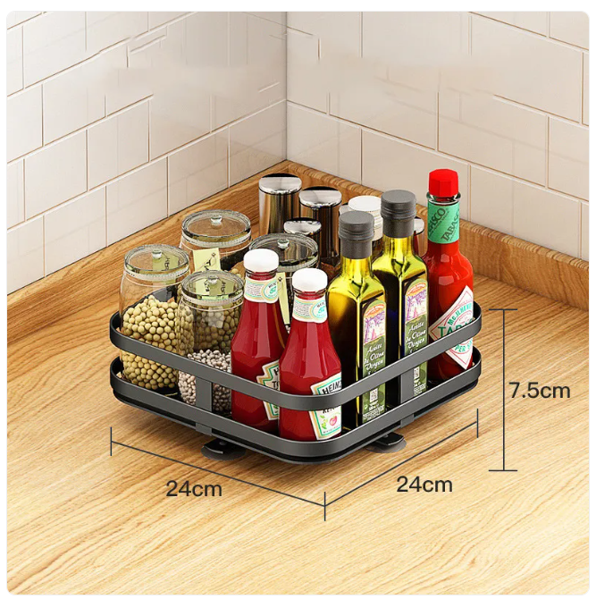 360° Rotating Metal Spice Rack, Square or Round, Black