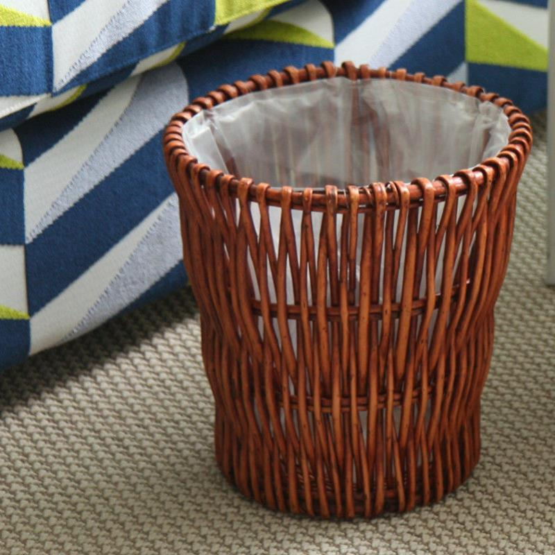 Handmade Willow Rattan Waste Basket with Lining, 27 cm