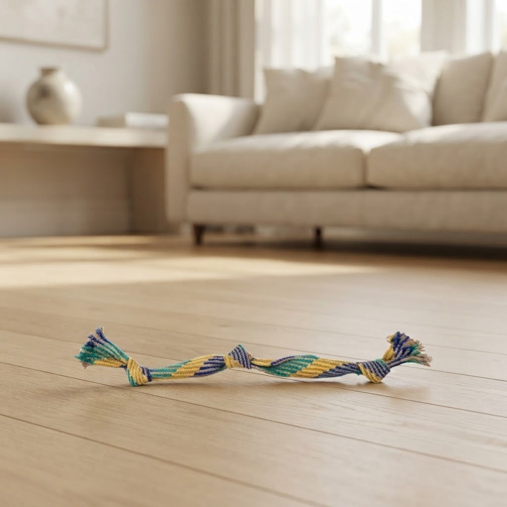 Hemp and Recycled Cotton Rope Dog Toy with 3 Knots and 2 Squeakers