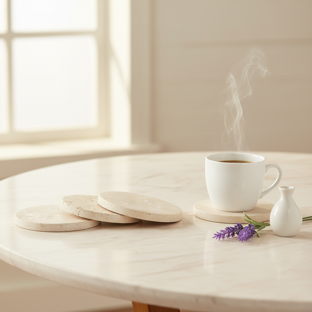CASACOUTURE Travertine Coasters, Set of 4