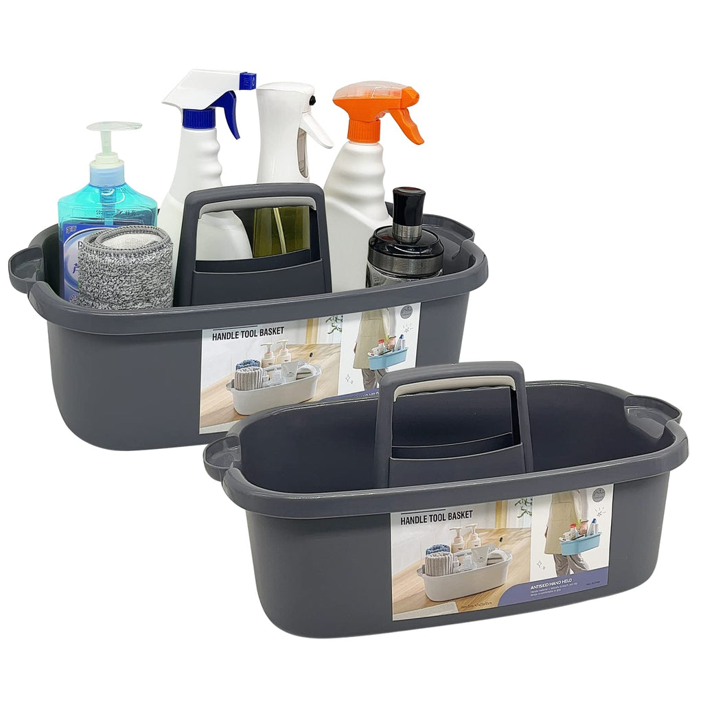 Portable Plastic Cleaning Caddy with Handle, 2-Pack, Grey