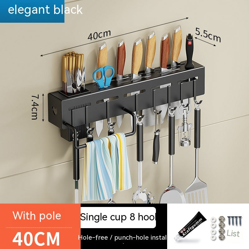 No-Drill Kitchen Wall Rack with Hooks, 30 to 60 cm