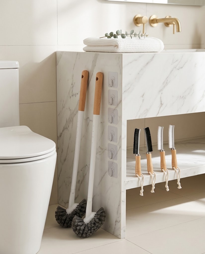 Curved Toilet Brush and Crevice Brush Kit, Set of 6