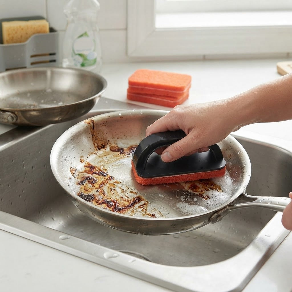 Scouring Pads with Handle for Griddles and Pans, 5 Pads