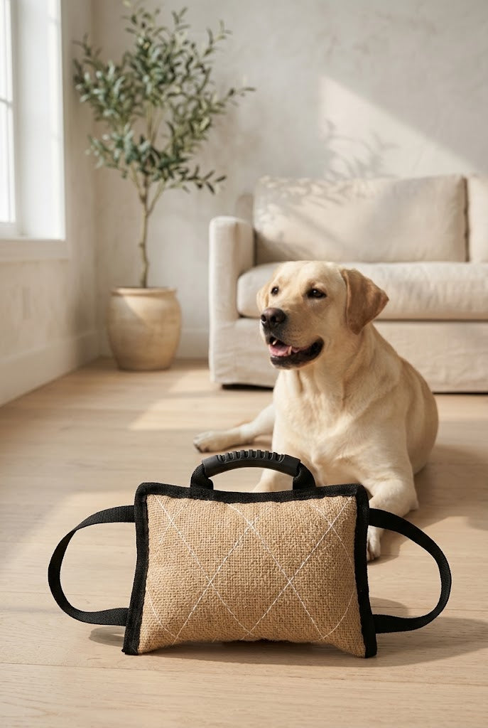 Jute Dog Training Bite Pillow, 26 x 20 x 8 cm, Beige