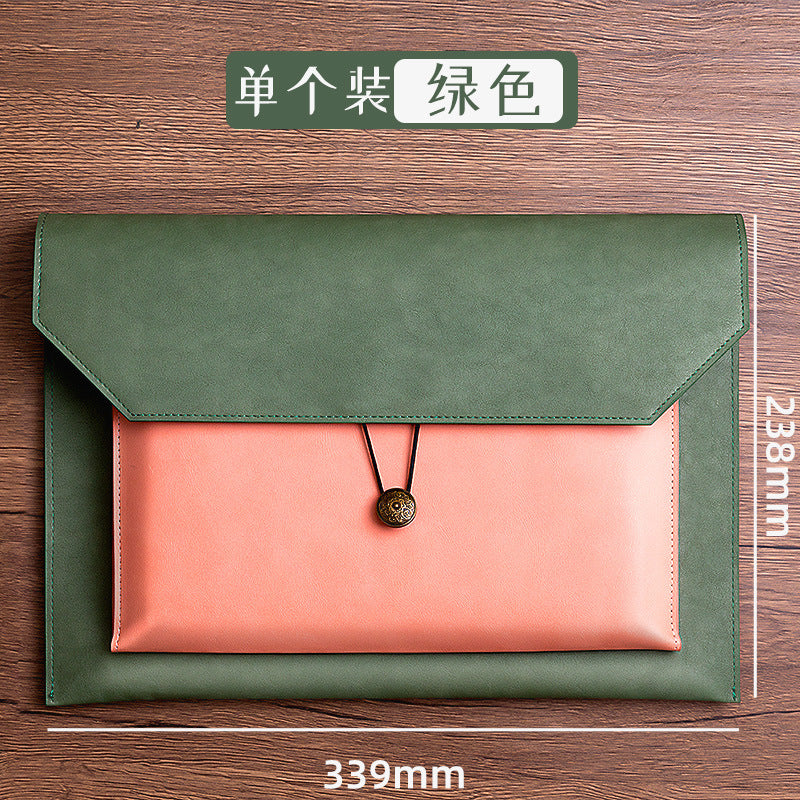 A4 PU Leather Document Bag, Three-Layer Storage, Button Closure