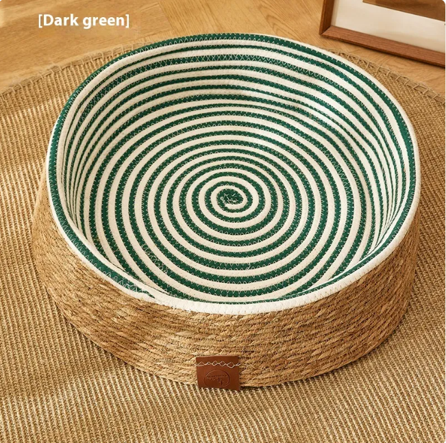 PE Rattan Cat Bed and Scratch Board with Rope Nest