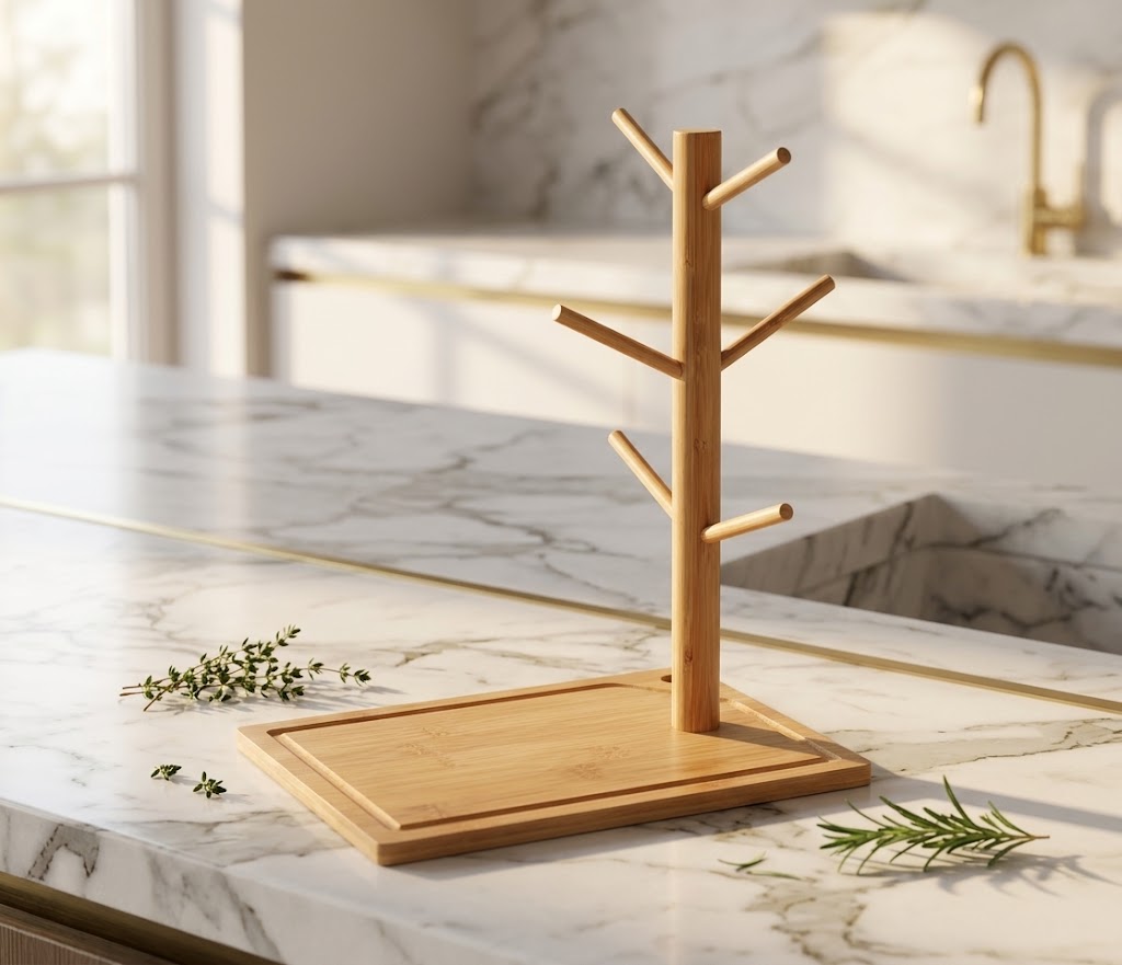 Bamboo Mug and Wine Glass Holder Rack, Round, Square or Star
