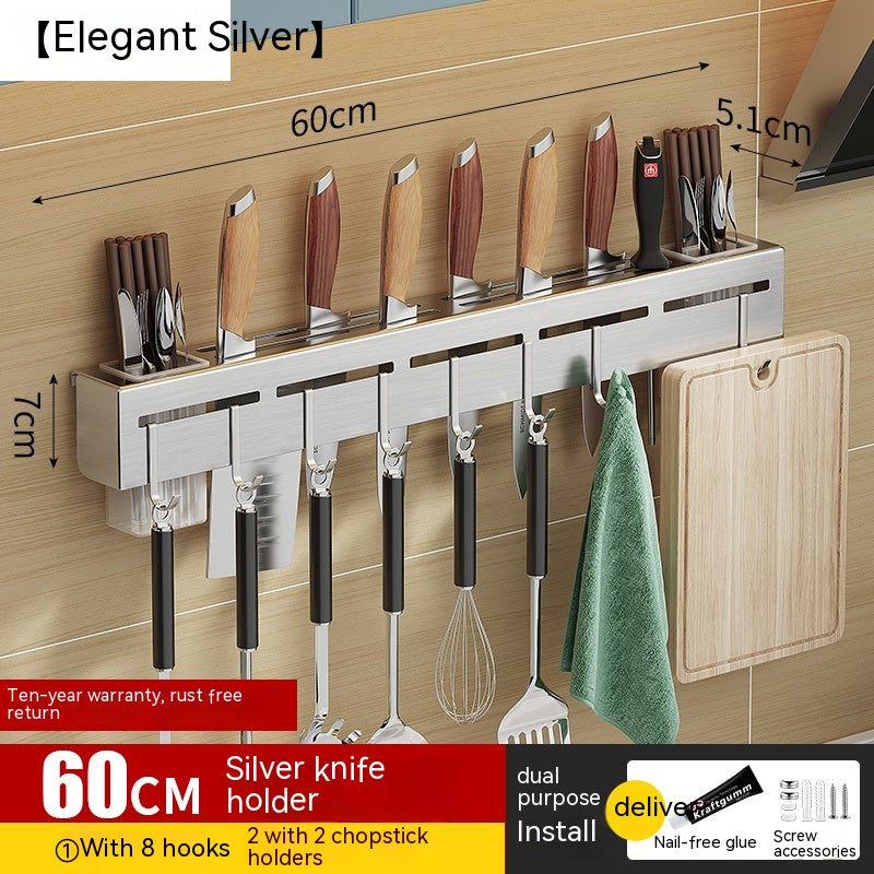 No-Drill Kitchen Wall Rack with Hooks, 30 to 60 cm