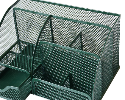Metal Mesh Desktop Organizer with Seven Compartments for Pens and Files