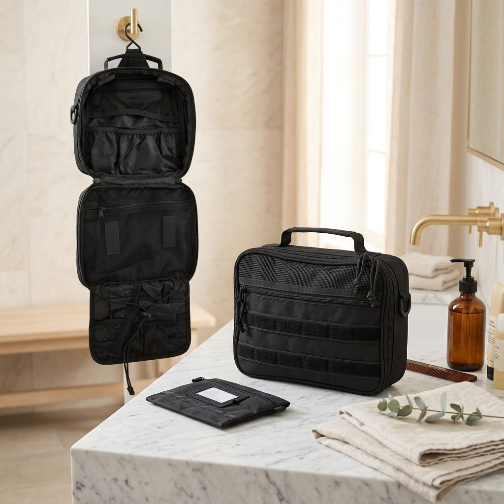 Full-Open Toiletry Bag with Dry and Wet Separation, Black
