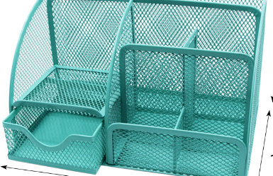 Metal Mesh Desktop Organizer with Seven Compartments for Pens and Files