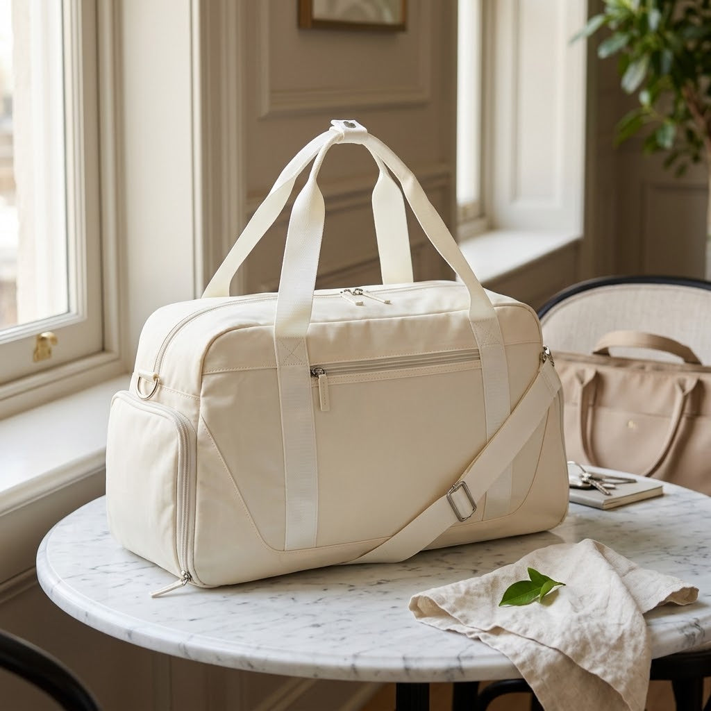 35L Gym Duffel with Shoe Compartment and Wet Pocket, Beige