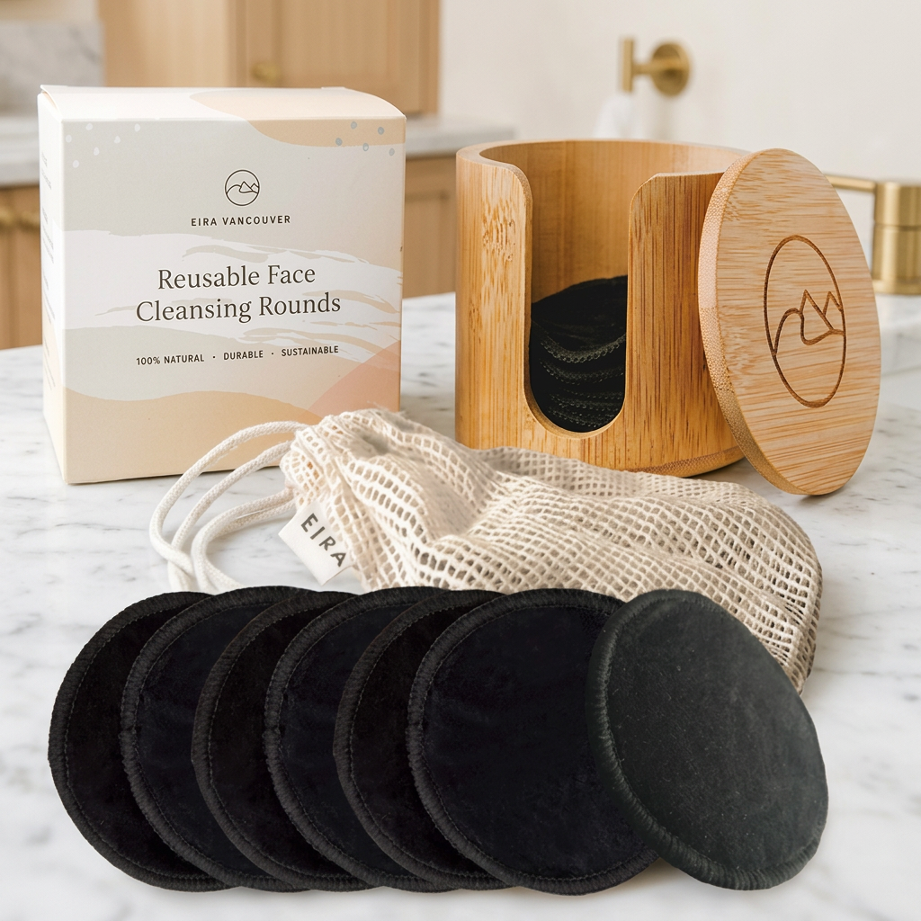 Reusable Bamboo Cotton Makeup Remover Pads, 12 Pack with Holder
