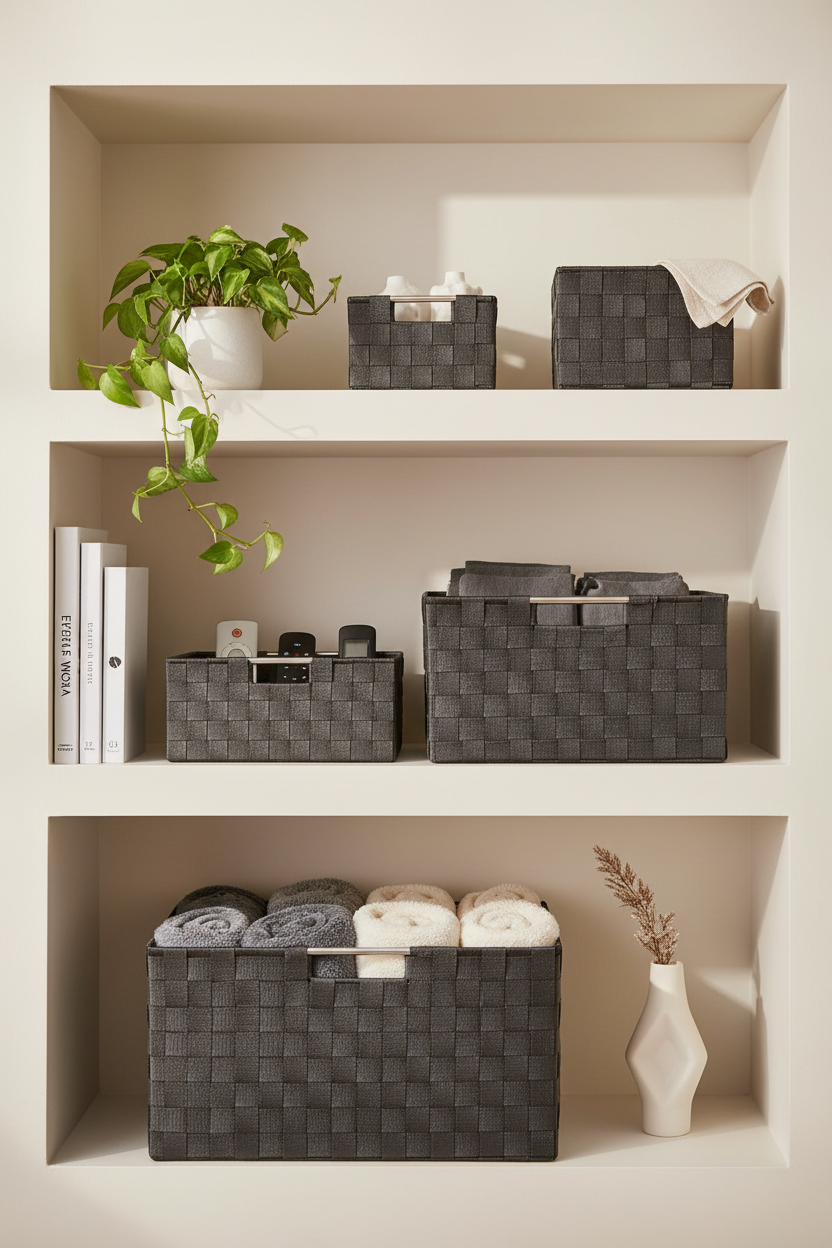 Charcoal Woven Strap Storage Basket Set of 5 – EVERVESTA Luxury