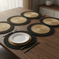 Round Braided Jute Placemats with Black Border, 15 in, Set of 4