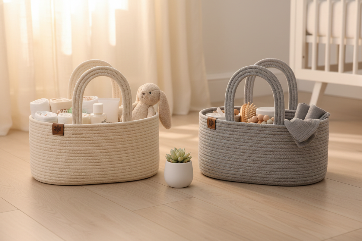 Cream & Grey Rope Diaper Caddy Baskets – EVERVESTA Luxury Nursery