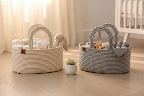Cream & Grey Rope Diaper Caddy Baskets – EVERVESTA Luxury Nursery
