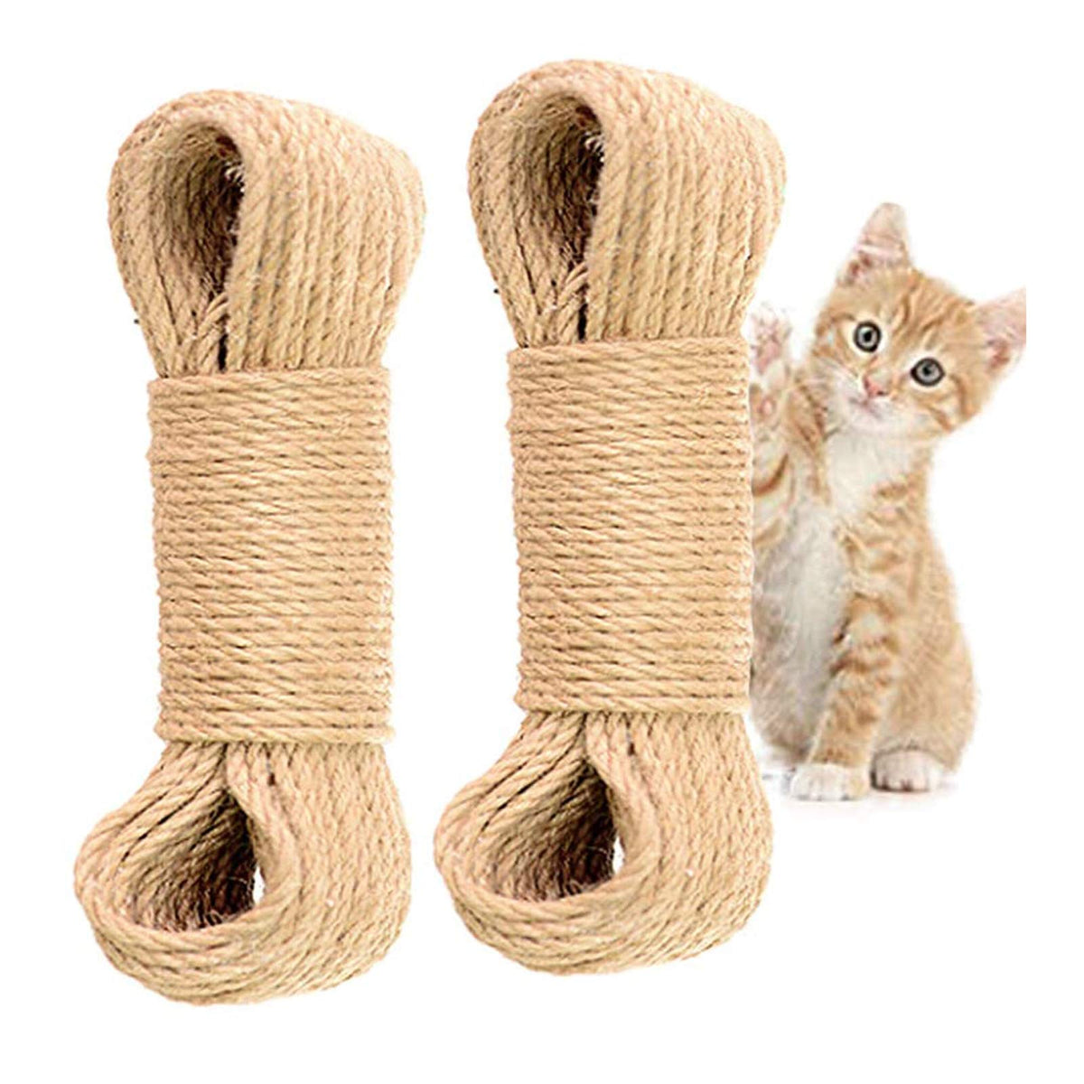 Natural Sisal Rope for Cat Trees, 6 mm x 66 ft, 2 Pack
