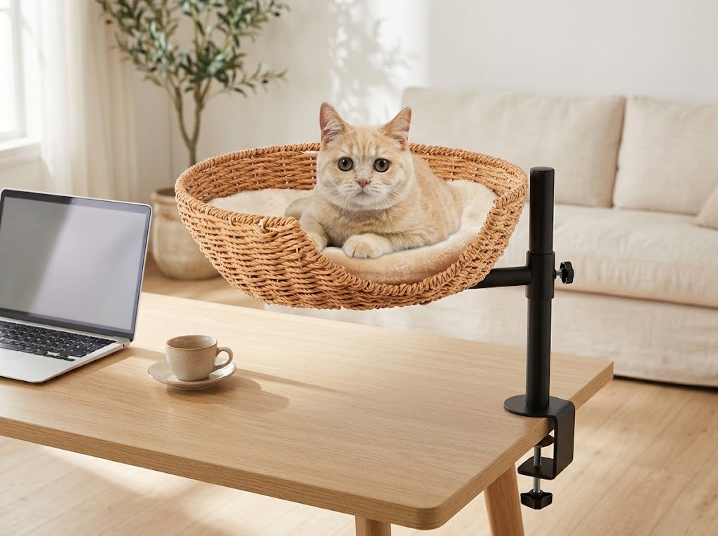 Clip-On Cat Desk Bed with 360° Rotating Clamp, Holds Up to 44 lb