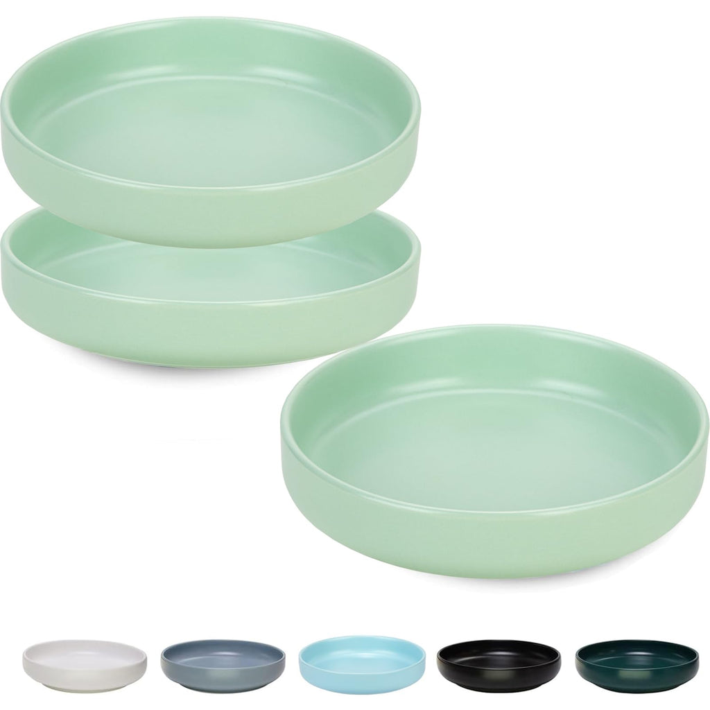 Shallow Matte Ceramic Cat Bowls, 6 in, 9 oz, Set of 3, Mint Green