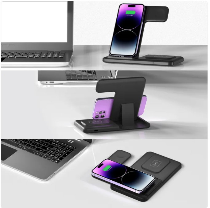 Vertical 3-in-1 Wireless Charging Stand, Black or White