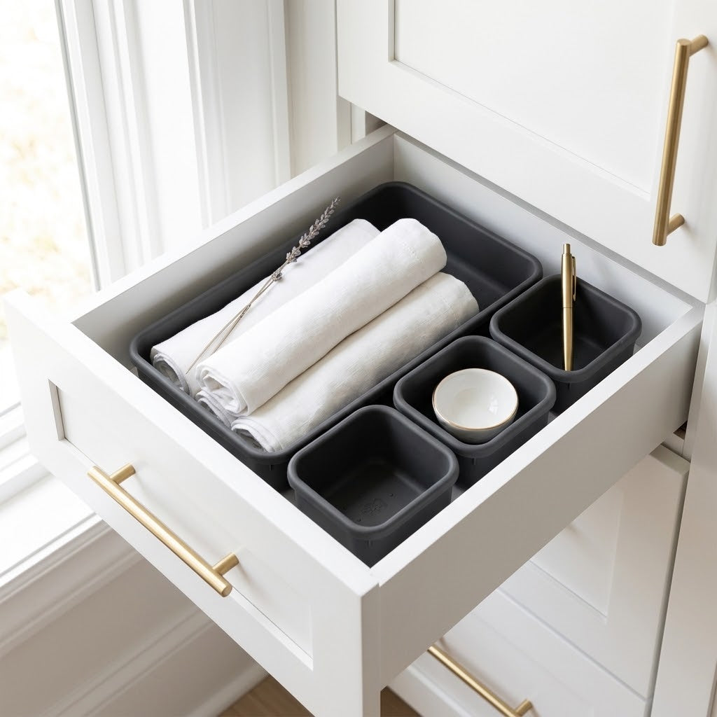 Interlocking Drawer Organizer Bins, 8-Piece Set, Carbon