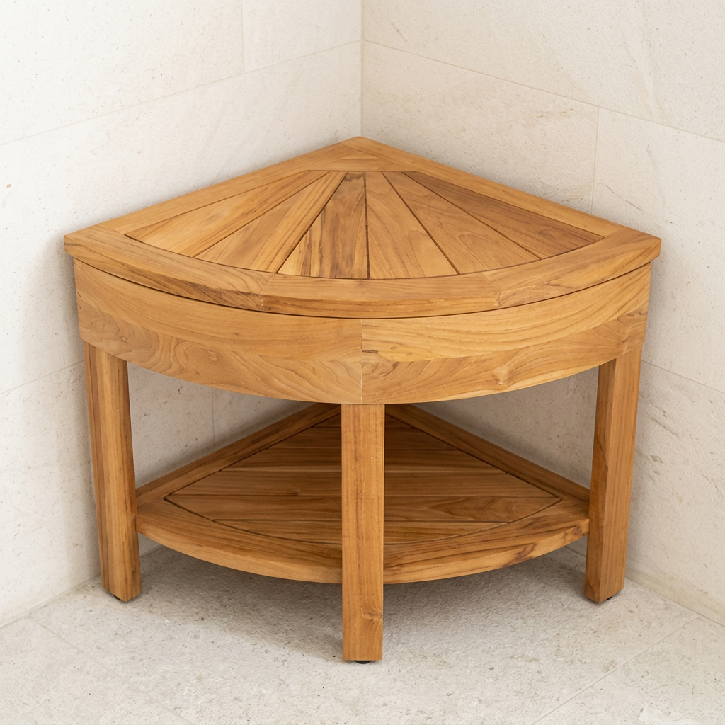 Teak Corner Shower Bench with Storage Compartment, 18 in