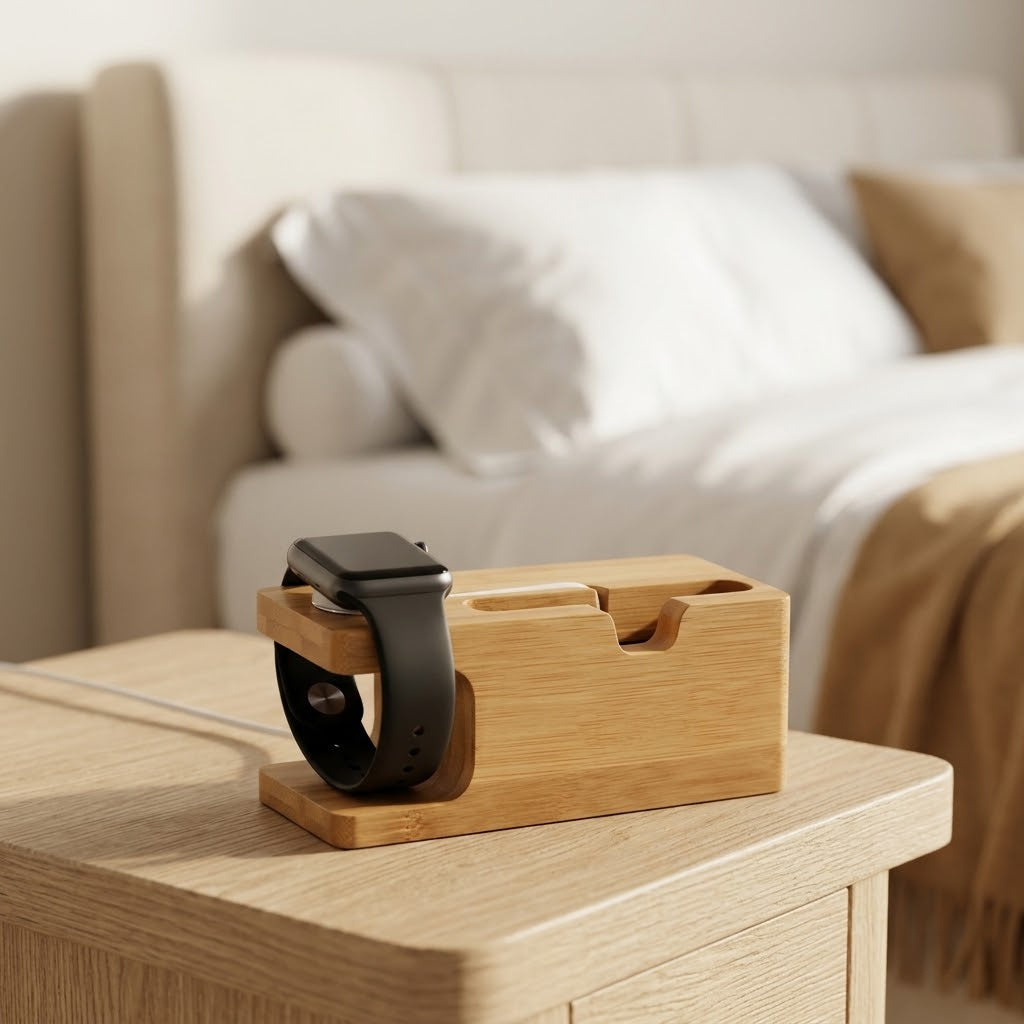 2-in-1 Bamboo Phone Stand and Watch Charging Dock, 140 mm