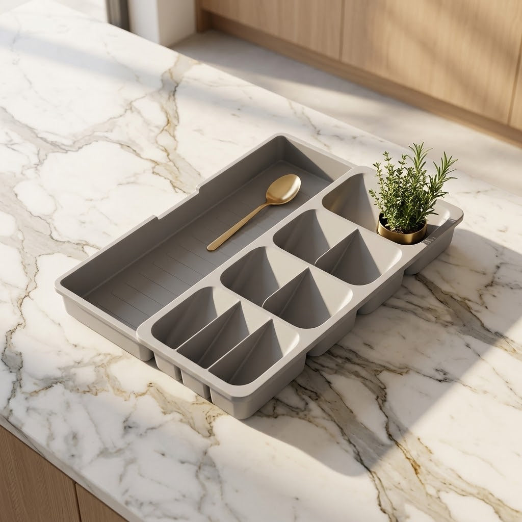 Expandable Silverware Drawer Organizer, Grey or Beige