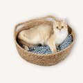 Handmade Woven Straw Cat Bed with Cushion, Pillow and Bamboo Mat, 18 in