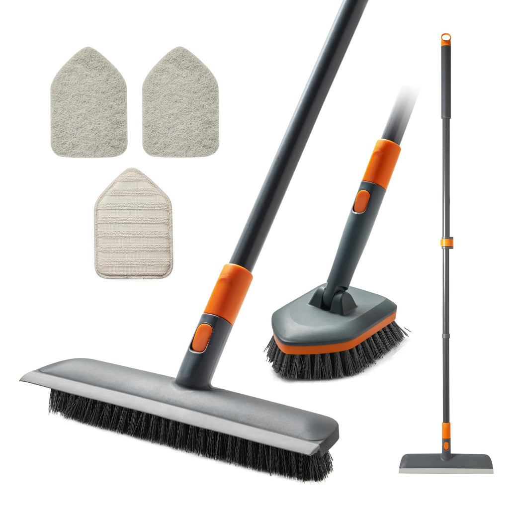 4-in-1 Tile and Floor Scrub Brush with Squeegee, 45.5–56 in Handle
