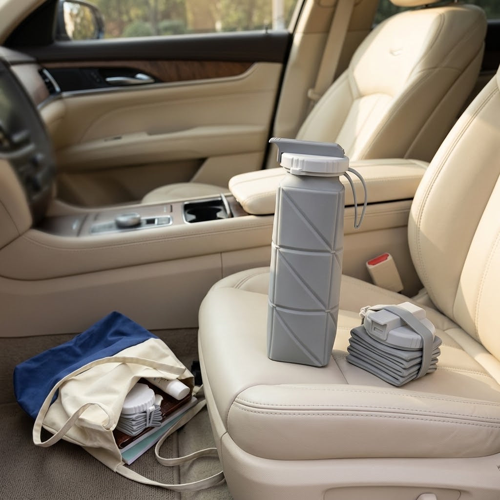 Collapsible Silicone Travel Water Bottle, 600 ml, Grey