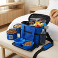 Small Dog Travel Bag with Lined Food Carriers and 2 Bowls, Royal Blue