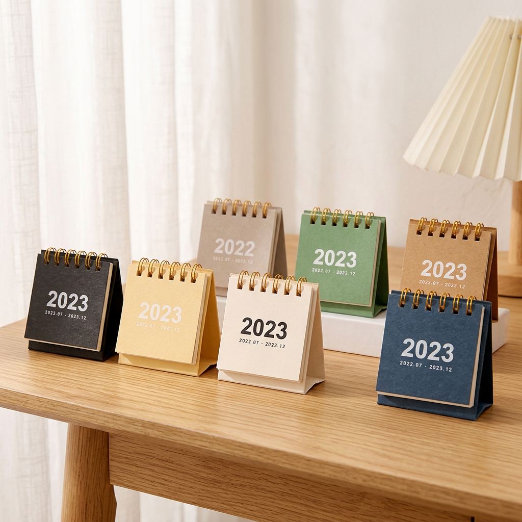 Mini Desktop Coil Paper Calendar Planner, Nine Solid Colors