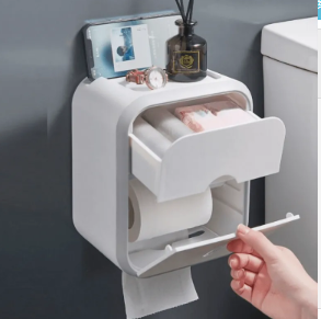 Multifunctional Wall Toilet Paper Holder with Shelf, Grey or Green