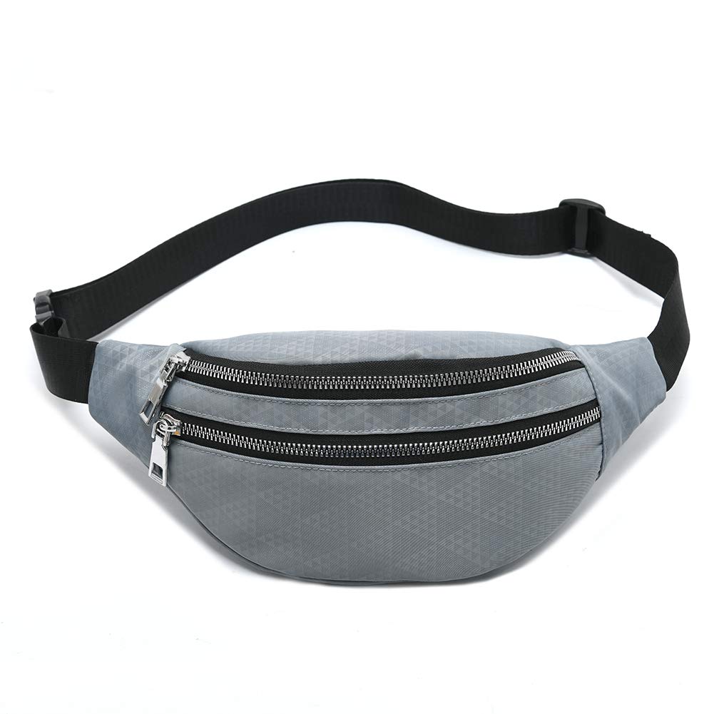 Water-Resistant Nylon Fanny Pack with 3 Pockets, Grey
