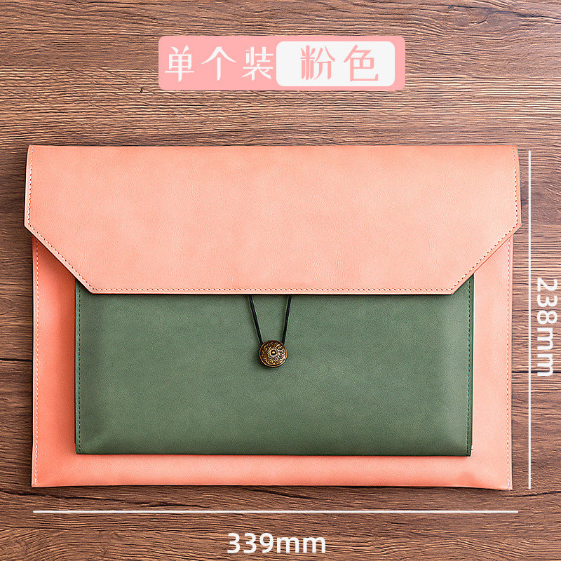 A4 PU Leather Document Bag, Three-Layer Storage, Button Closure