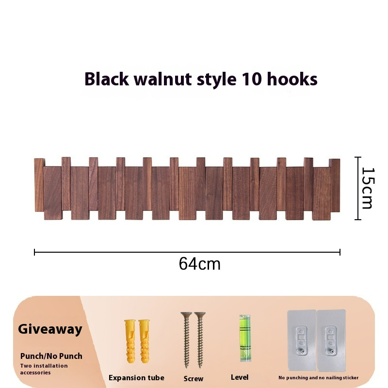 Wall-Mounted Wooden Key and Coat Hook Rack, 4 to 12 Hooks