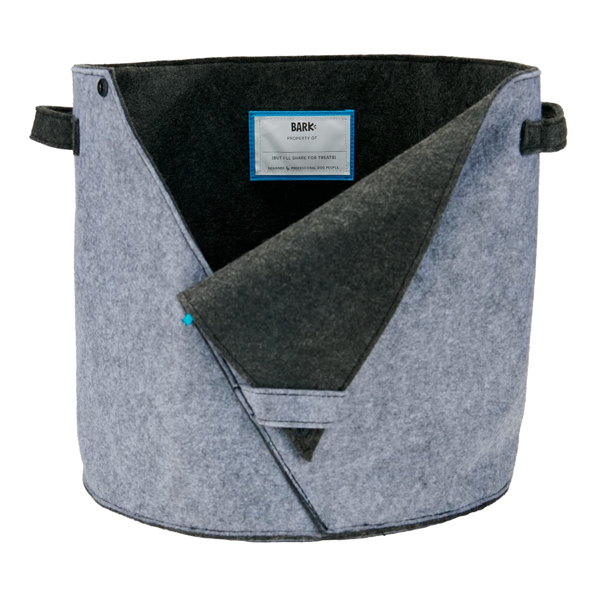 Felt Dog Toy Storage Bin with Fold-Down Side, 13 x 13 x 12 in