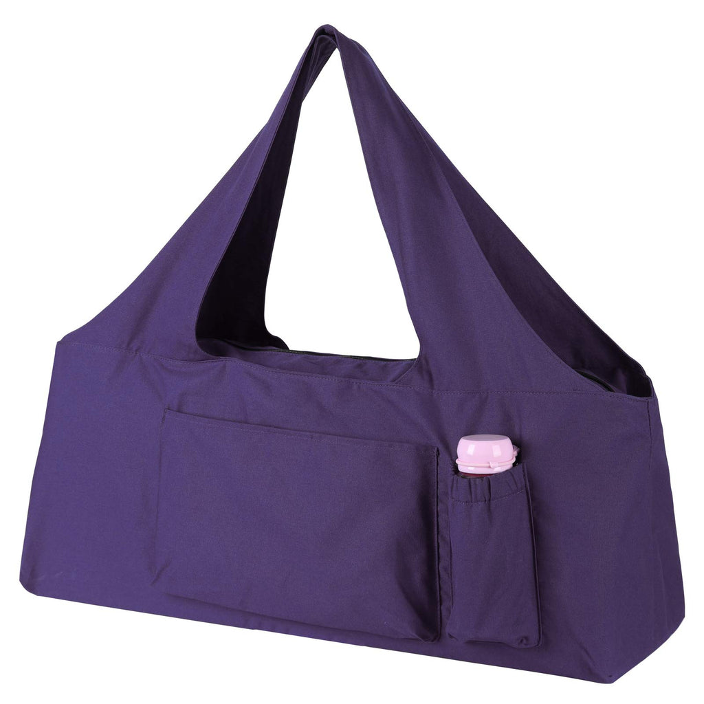 Large Canvas Yoga Mat Bag with 5 Pockets and Mat Strap, Purple