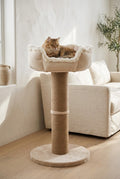 Boho Jute Cat Scratching Post with Cushioned Platform, 32.7 in