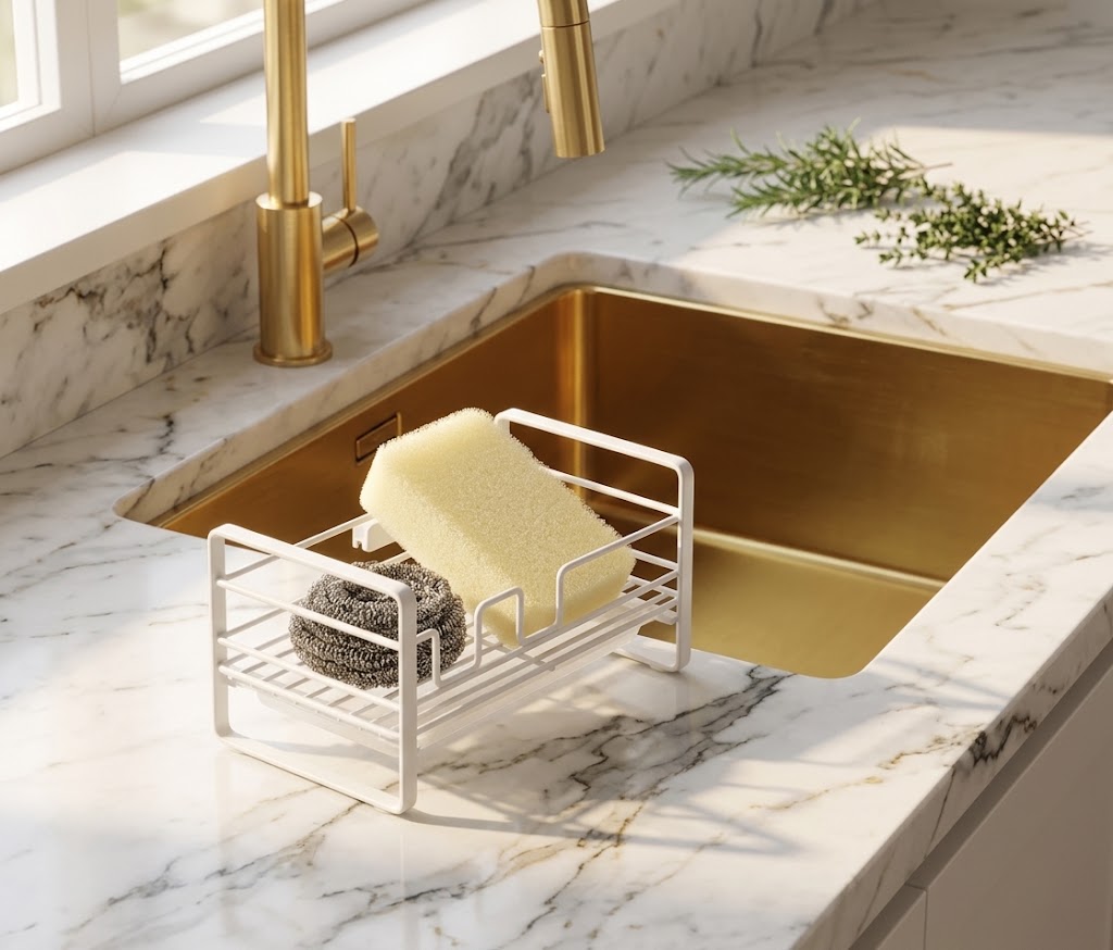 Sponge and Brush Drying Rack with Detachable Drain Tray, White