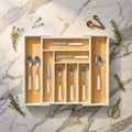 Adjustable Bamboo Drawer Organizer with Dividers, 13 to 21 in, White
