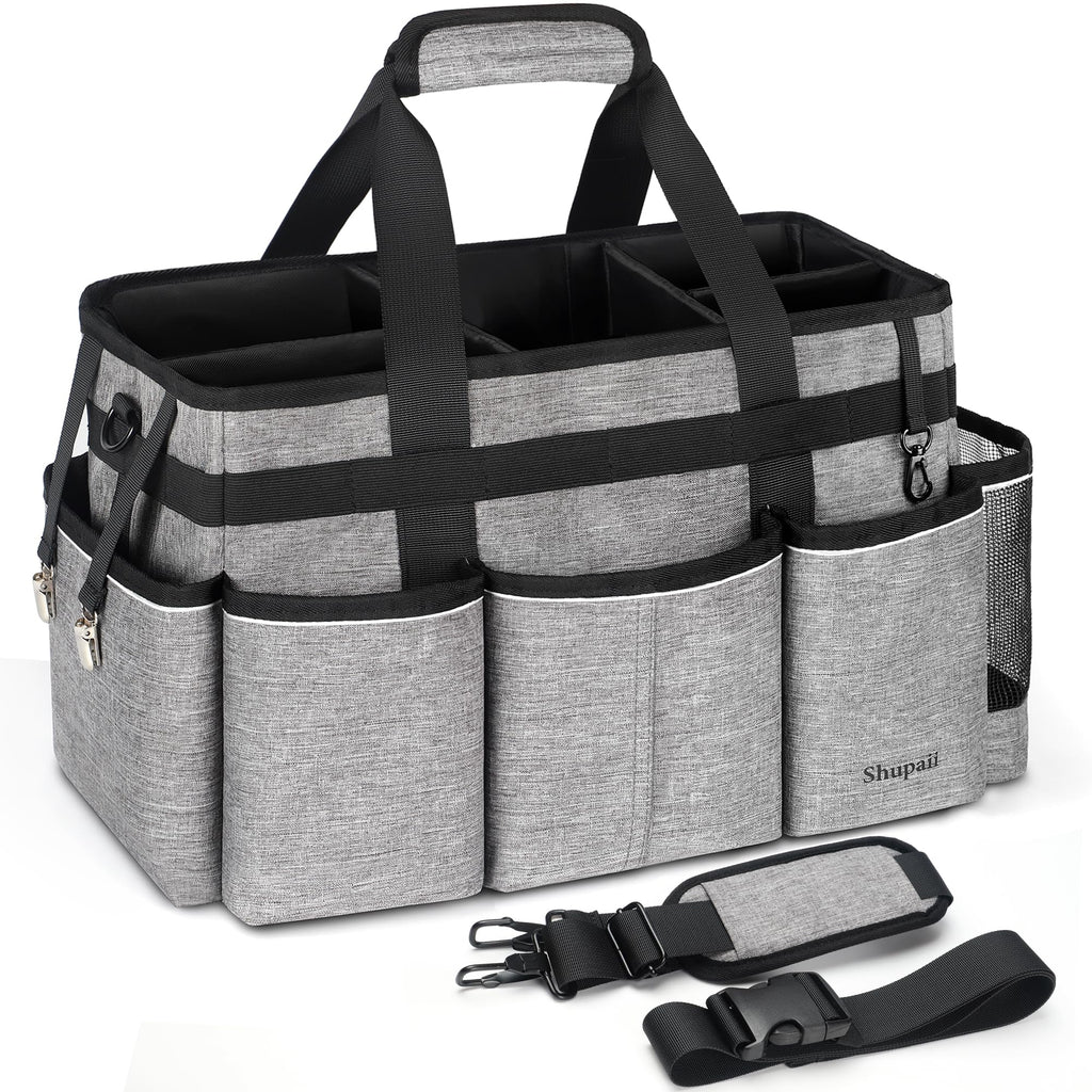 Large Wearable Cleaning Caddy with 4 Foldable Dividers, Grey