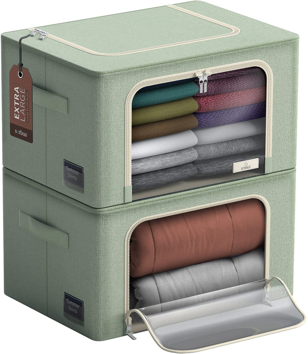 Jumbo Oxford Storage Bins with Metal Frame and Clear Windows, 2 Pack